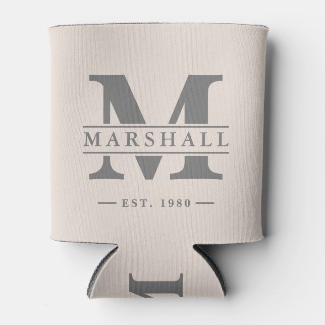 Monogram & Name Overlay Sandcastle Pink Can Cooler (Front)