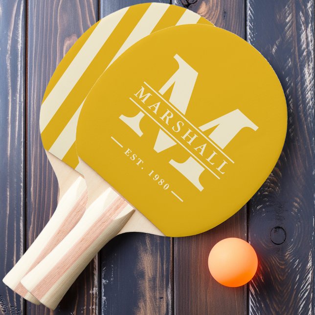 Monogram & Name Overlay Striping Warm Sunflower Ping Pong Paddle (Creator Uploaded)