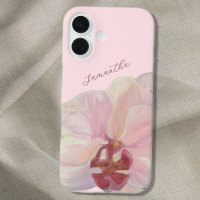 Monogram Name Pastel Pink Floral Orchid Elegant 