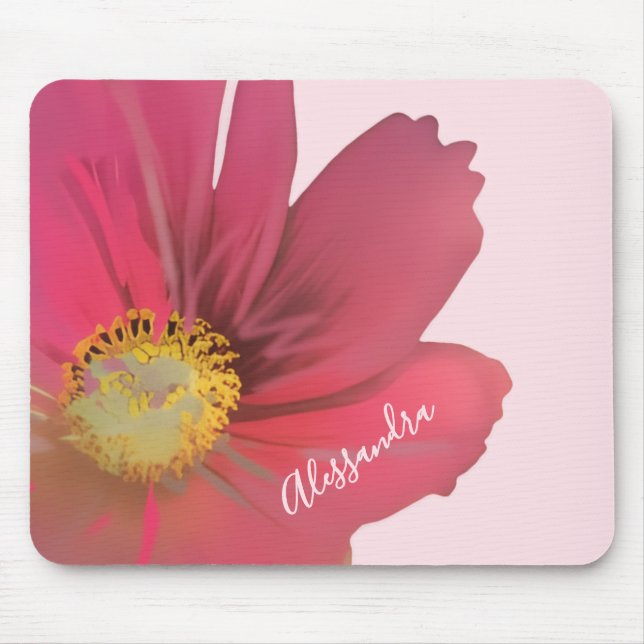 Monogram Name Pastel Pink Watercolor Floral Mouse Pad (Front)