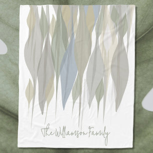 Monogram name pastel sage green gray beige leaves fleece blanket