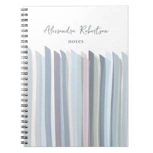 Monogram Name Pastel Stripes White Blue Grey Sage  Notebook
