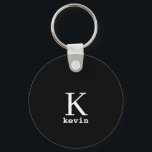Monogram name personalised black elegant modern key ring<br><div class="desc">Modern men monogrammed stylish keychain with black and white script (changeable colours).            Personalise it with name and initial letter. It can be a classy gift for a boyfriend,  husband,  dad,  uncle on birthday,  Christmas,  or any other anniversary or occasion.</div>