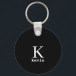 Monogram name personalised black elegant modern key ring<br><div class="desc">Modern men monogrammed stylish keychain with black and white script (changeable colours).            Personalise it with name and initial letter. It can be a classy gift for a boyfriend,  husband,  dad,  uncle on birthday,  Christmas,  or any other anniversary or occasion.</div>