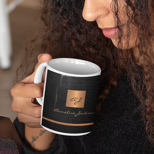 Monogram name personalised black gold elegant  coffee mug (Creator Uploaded)