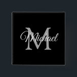 Monogram Name Personalised Black Template Square 15 Cm Square Badge<br><div class="desc">Monogram Name Personalised Black Template Elegant Trendy Square Button.</div>