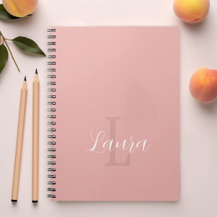 Monogram name personalised blush pink girly notebook