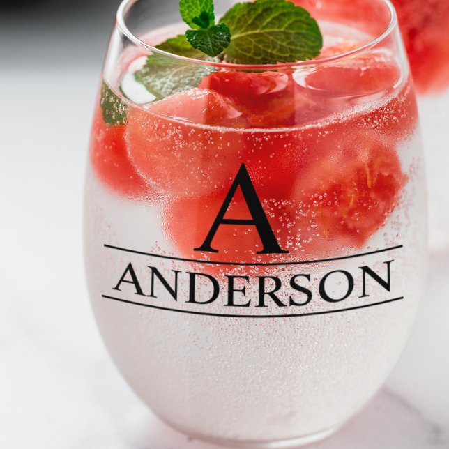 Monogram Name Personalised Classic  Stemless Wine Glass (Creator Uploaded)