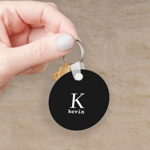 Monogram name personalized black elegant modern key ring