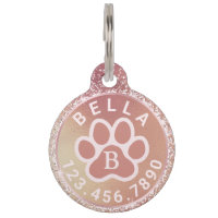 Monogram Name & Phone | Peach Pink Round Pet Tag