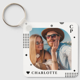 Monogram Name Photo Trendy Simple Modern Key Ring