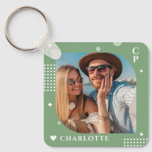 Monogram Name Photo Trendy Simple Modern Key Ring