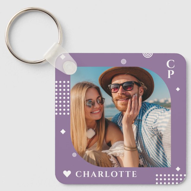 Monogram Name Photo Trendy Simple Modern Key Ring (Front)