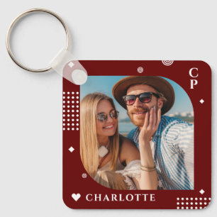 Monogram Name Photo Trendy Simple Modern Key Ring
