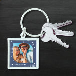 Monogram Name Photo Trendy Simple Modern Key Ring<br><div class="desc">Monogram Name Photo Trendy Simple Modern Keychain features one of your favourite photos with your personalised name and monogram in elegant white script on a blue background. Personalise by editing the text in the text boxes provided. Perfect for birthday, Christmas, Mother's Day, Father's Day, sister, cousins, best friends and more....</div>