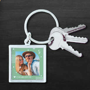 Monogram Name Photo Trendy Simple Modern Key Ring