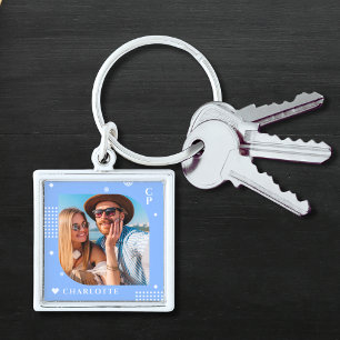 Monogram Name Photo Trendy Simple Modern Key Ring