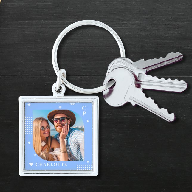 Monogram Name Photo Trendy Simple Modern Key Ring (Creator Uploaded)