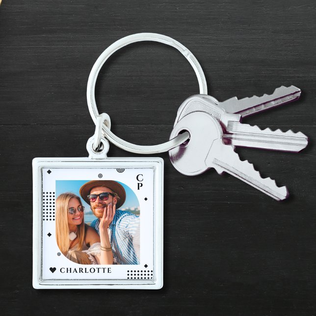 Monogram Name Photo Trendy Simple Modern Key Ring (Creator Uploaded)