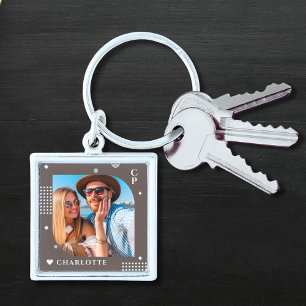 Monogram Name Photo Trendy Simple Modern Key Ring