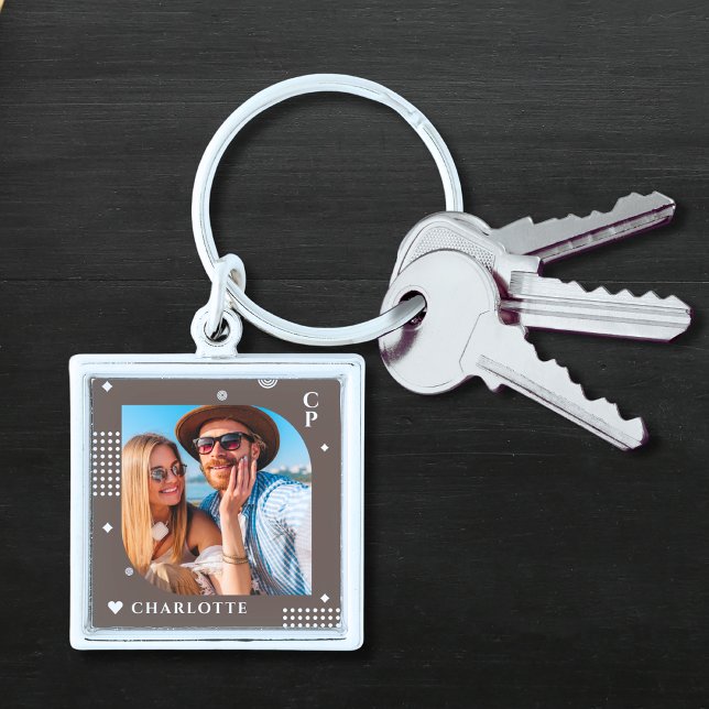 Monogram Name Photo Trendy Simple Modern Key Ring (Creator Uploaded)