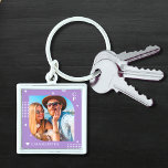 Monogram Name Photo Trendy Simple Modern Key Ring<br><div class="desc">Monogram Name Photo Trendy Simple Modern Keychain features one of your favourite photos with your personalised name and monogram in elegant white script on a purple background. Personalise by editing the text in the text boxes provided. Perfect for birthday, Christmas, Mother's Day, Father's Day, sister, cousins, best friends and more....</div>