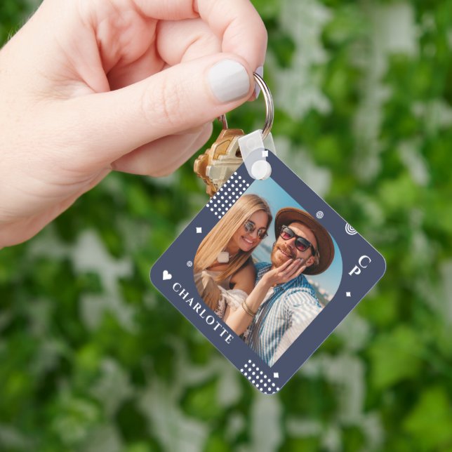 Monogram Name Photo Trendy Simple Modern Key Ring (Hand)
