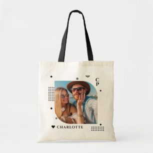 Monogram Name Photo Trendy Simple Modern Tote Bag