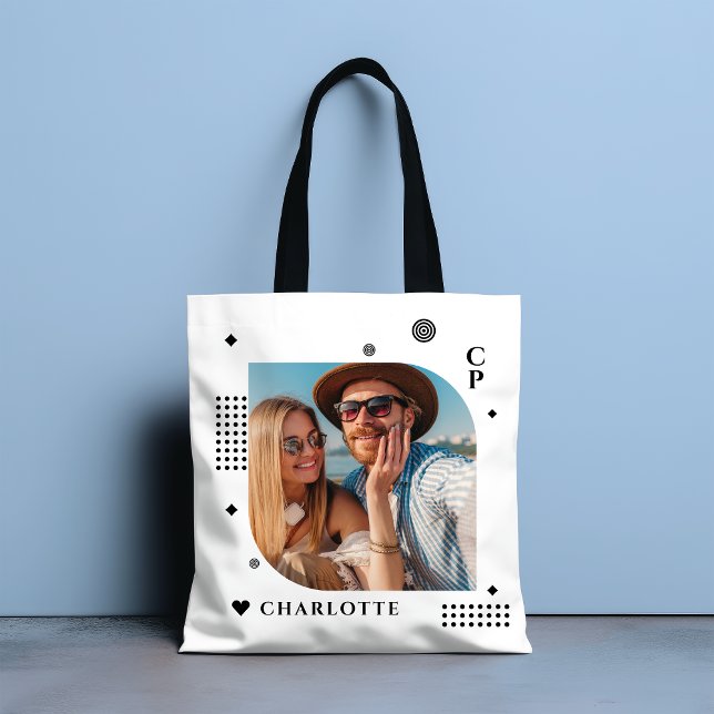 Monogram Name Photo Trendy Simple Modern Tote Bag (Creator Uploaded)