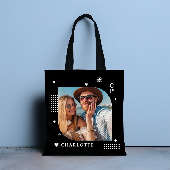 Monogram Name Photo Trendy Simple Modern Tote Bag (Creator Uploaded)