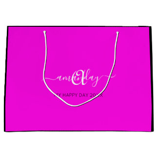 Monogram Name Pink Bridal Sweet16th Wedding Large Gift Bag