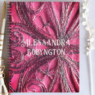 Monogram name pink elegant floral iridescent notebook