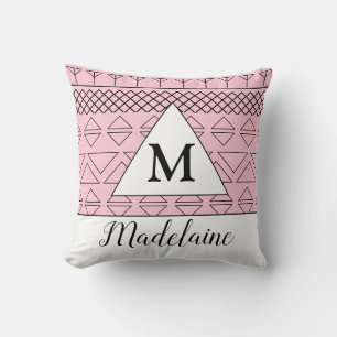 Monogram Name Pink Geometric Pattern Print Cushion