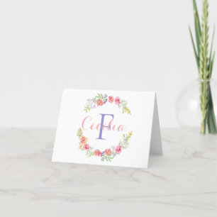 Monogram Name Pink Purple Yellow Green Floral Thank You Card