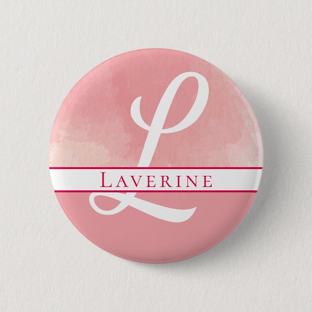 Monogram Name Pink Watercolor 6 Cm Round Badge (Front)