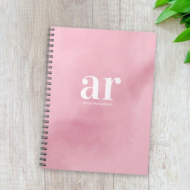 Monogram name pink watercolor Elegant Minimalist Notebook (Creator Uploaded)