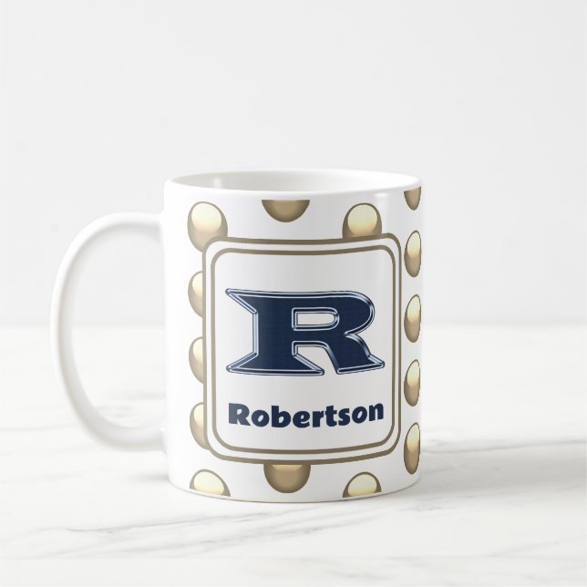 Monogram Name Polka Dot Bold Blue Initial Coffee Mug (Left)
