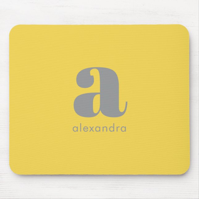 Monogram Name Professional Simple Yellow Grey  Mouse Pad (Front)