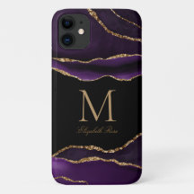 Monogram Name Purple Agate Gold Black Modern