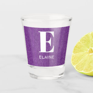 Monogram Name, Purple Denim Print 1.5oz Shot Glass