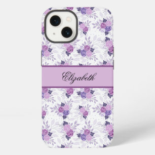 Monogram Name Purple Pink Floral Elegant iPhone 13 Case
