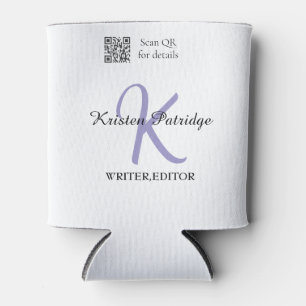 Monogram name purple writer editper QR code busine Can Cooler