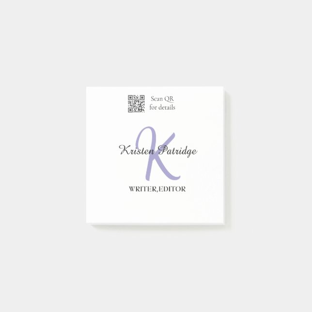 Monogram name purple writer editper QR code busine Post-it Notes (Front)