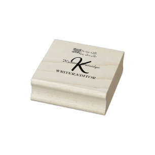 Monogram name purple writer editper QR code busine Rubber Stamp
