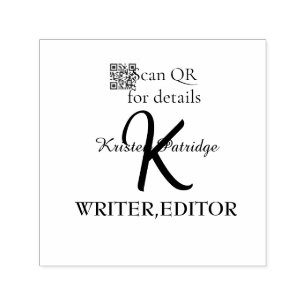 Monogram name purple writer editper QR code busine Self-inking Stamp