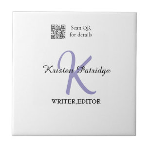 Monogram name purple writer editper QR code busine Tile