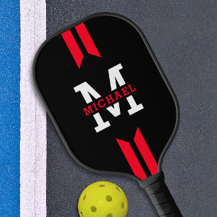 Monogram Name Racer Red Stripe Pickleball Paddle