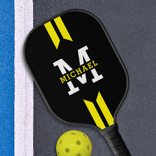 Monogram Name Racer Yellow Stripe Pickleball Paddle