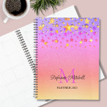 Monogram Name Rainbow Glitter 2023 Planner<br><div class="desc">This girly planner is decorated with dripping faux gold and pink stars on a pink rainbow glitter background.
Easily customisable with your name,  monogram,  and year.</div>