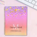 Monogram Name Rainbow Gold Stars Appointments Planner<br><div class="desc">This girly appointments planner is decorated with gold stars on a pink rainbow glitter background.
Easily customisable with your name,  monogram,  and year.</div>